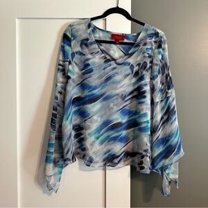 Jennifer Lopez Bell Sleeve Blouse Blue